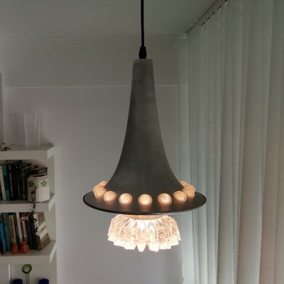 Mid-Century Silver Metal Crystal Glass Pendant Lamp, 1960s-SCS-1176750