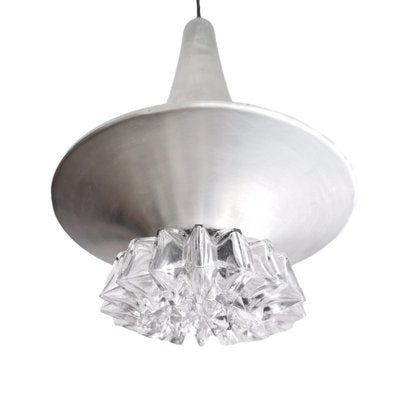 Mid-Century Silver Metal Crystal Glass Pendant Lamp, 1960s-SCS-1176750