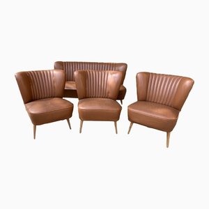 Mid-Century Sky Brown Cocktail Chairs and Sofa, 1950s, Set of 4-OXJ-1285568