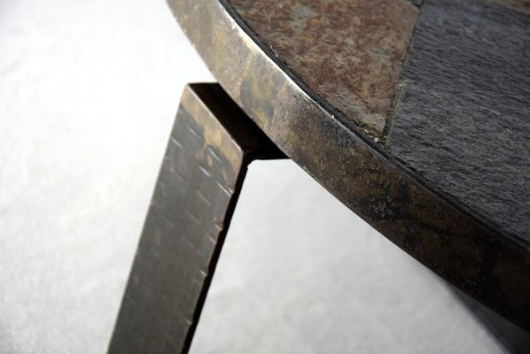 Mid-Century Slate Stone and Brass Coffee Table by Paul Kingma-IEI-712936