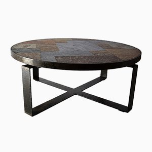 Mid-Century Slate Stone and Brass Coffee Table by Paul Kingma-IEI-712936