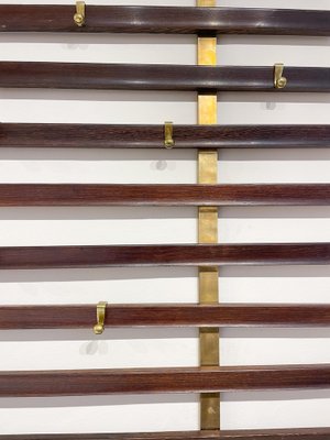 Mid-Century Slatted Coat Rack with Brass Hooks attributed to Jules Wabbes, Belgium, 1950s-FGA-1791256