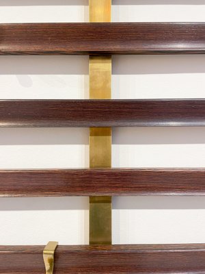 Mid-Century Slatted Coat Rack with Brass Hooks attributed to Jules Wabbes, Belgium, 1950s-FGA-1791256