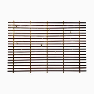 Mid-Century Slatted Coat Rack with Brass Hooks attributed to Jules Wabbes, Belgium, 1950s-FGA-1791256