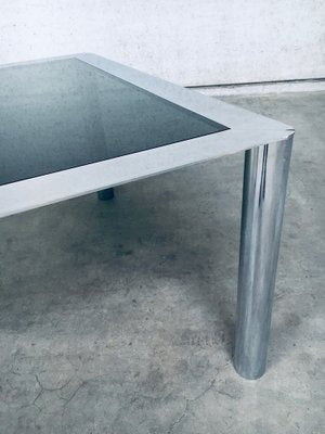 Mid-Century Smoked Glass & Chromed Steel Square Dining Table attributed to Sergio Mazza for Cinova, Italy, 1970s-RQV-1772768