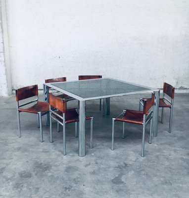 Mid-Century Smoked Glass & Chromed Steel Square Dining Table attributed to Sergio Mazza for Cinova, Italy, 1970s-RQV-1772768