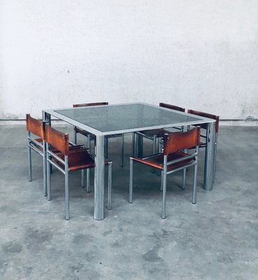 Mid-Century Smoked Glass & Chromed Steel Square Dining Table attributed to Sergio Mazza for Cinova, Italy, 1970s-RQV-1772768