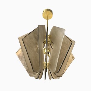 Mid-Century Smoked Murano Glass Chandelier in the Style of Fontana Arte, 1980-UH-964851