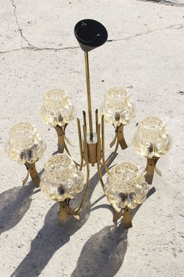 Mid-Century Solid Brass & Iridescent Molded Glass 6-Light Chandelier by Helena Tynell, 1960s-XIJ-894475