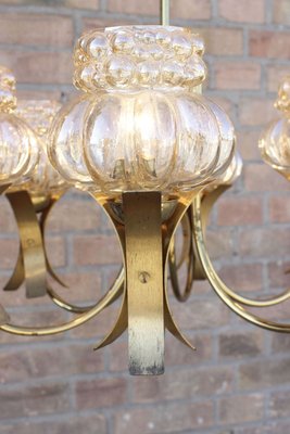 Mid-Century Solid Brass & Iridescent Molded Glass 6-Light Chandelier by Helena Tynell, 1960s-XIJ-894475