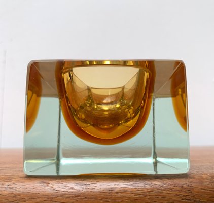 Mid-Century Sommerso Murano Glass Block Bowl, 1960s-UAH-1337873