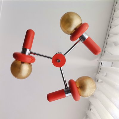 Mid-Century Space Age Orange Wood and Glass Sputnik Chandelier, 1960s-SCS-1001757