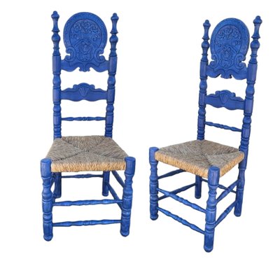 Mid-Century Spanish Blue Wood Chairs, Set of 2-TCS-1799374