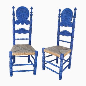 Mid-Century Spanish Blue Wood Chairs, Set of 2-TCS-1799374