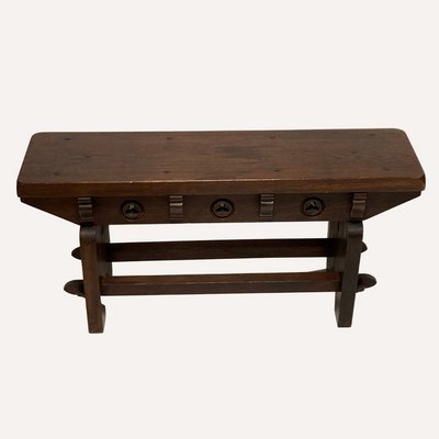 Mid-Century Spanish Brutalist Neo Gothic Style Oak Bench Side Table or Console-BHG-1097959