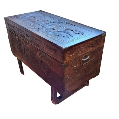 Mid-Century Spanish Carved Wooden Trunk-TCS-1757223