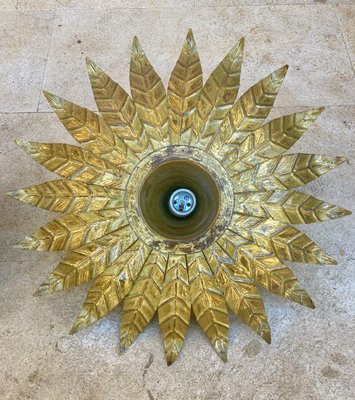 Mid-Century Spanish Sunburst Ceiling Light Fixtures or Wall Sconces in Gilded Wrought Iron, 1960s, Set of 2-NOU-1180638