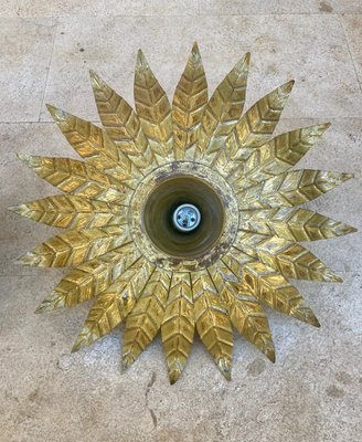 Mid-Century Spanish Sunburst Ceiling Light Fixtures or Wall Sconces in Gilded Wrought Iron, 1960s, Set of 2-NOU-1180638