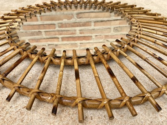 Mid-Century Spanish Sunburst or Flower Shaped Mirror in Rattan-NOU-1275396