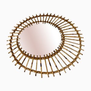 Mid-Century Spanish Sunburst or Flower Shaped Mirror in Rattan-NOU-1275396