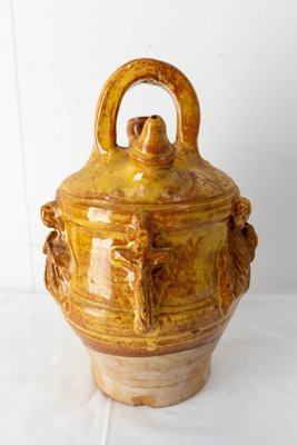 Mid-Century Spanish Terracotta Jug with Christian Symbols-RIU-1354828