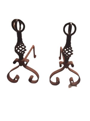 Mid-Century Spanish Wrought Iron Andirons or Firedogs, Set of 2-TCS-1347680