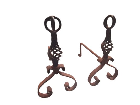 Mid-Century Spanish Wrought Iron Andirons or Firedogs, Set of 2-TCS-1347680