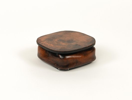 Mid-Century Square Ashtray in Leather and Glass in the style of Jacques Adnet, Italy, 1970s-LYQ-1767276