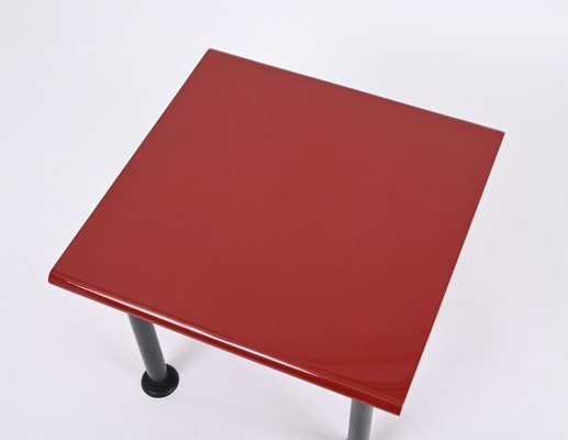 Mid-Century Square Coffee Table with Cardinal Red Top, Italy, 1980s-JDR-1798573