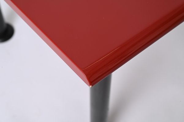 Mid-Century Square Coffee Table with Cardinal Red Top, Italy, 1980s-JDR-1798573