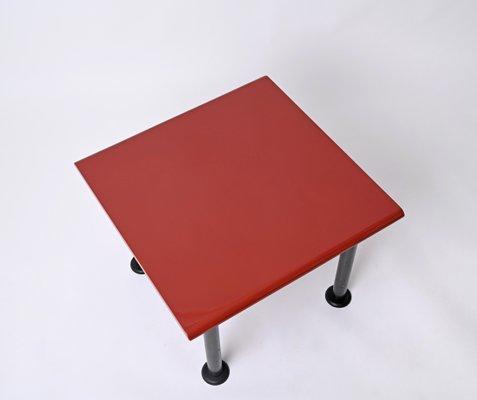 Mid-Century Square Coffee Table with Cardinal Red Top, Italy, 1980s-JDR-1798573