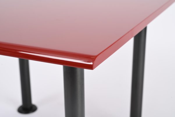 Mid-Century Square Coffee Table with Cardinal Red Top, Italy, 1980s-JDR-1798573