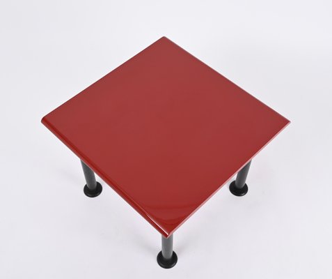 Mid-Century Square Coffee Table with Cardinal Red Top, Italy, 1980s-JDR-1798573