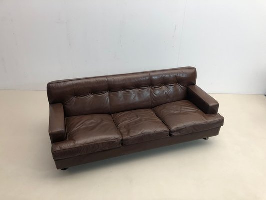 Mid-Century Square Sofa in Brown Leather by Marco Zanuso for Arflex, 1960s-FGA-1231588