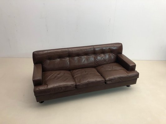 Mid-Century Square Sofa in Brown Leather by Marco Zanuso for Arflex, 1960s-FGA-1231588