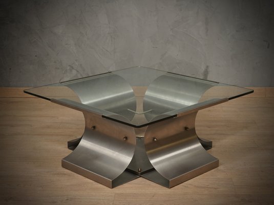 Mid-Century Steel and Glass Coffee Table by Francois Monnet, 1970s-UH-1819494