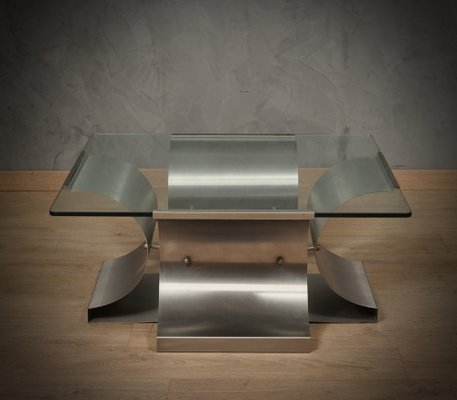 Mid-Century Steel and Glass Coffee Table by Francois Monnet, 1970s-UH-1819494