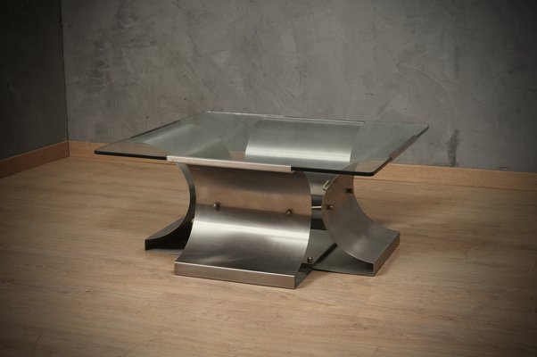 Mid-Century Steel and Glass Coffee Table by Francois Monnet, 1970s-UH-1819494