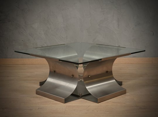 Mid-Century Steel and Glass Coffee Table by Francois Monnet, 1970s-UH-1819494