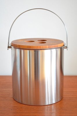 Mid-Century Steel and Teak Cylinda Line Ice Bucket by Arne Jacobsen for Stelton, 1960s-OV-1000027