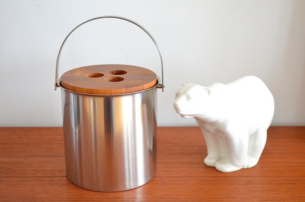 Mid-Century Steel and Teak Cylinda Line Ice Bucket by Arne Jacobsen for Stelton, 1960s-OV-1000027