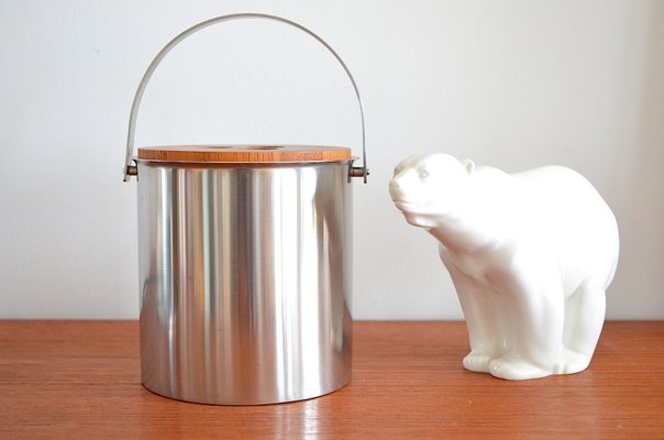 Mid-Century Steel and Teak Cylinda Line Ice Bucket by Arne Jacobsen for Stelton, 1960s-OV-1000027