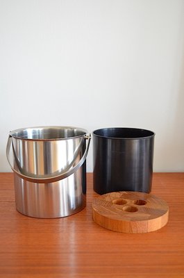 Mid-Century Steel and Teak Cylinda Line Ice Bucket by Arne Jacobsen for Stelton, 1960s-OV-1000027