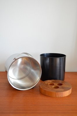 Mid-Century Steel and Teak Cylinda Line Ice Bucket by Arne Jacobsen for Stelton, 1960s-OV-1000027