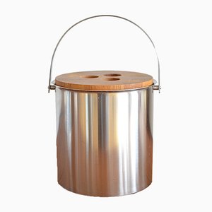 Mid-Century Steel and Teak Cylinda Line Ice Bucket by Arne Jacobsen for Stelton, 1960s-OV-1000027