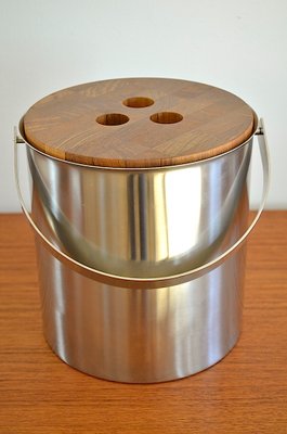 Mid-Century Steel and Teak Cylinda Line Ice Bucket by Arne Jacobssen for Stelton, 1960s-OV-726390