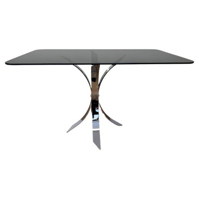 Mid-Century Steel Chrome and Smoked Glass Dining Table, 1975-TZ-1802515