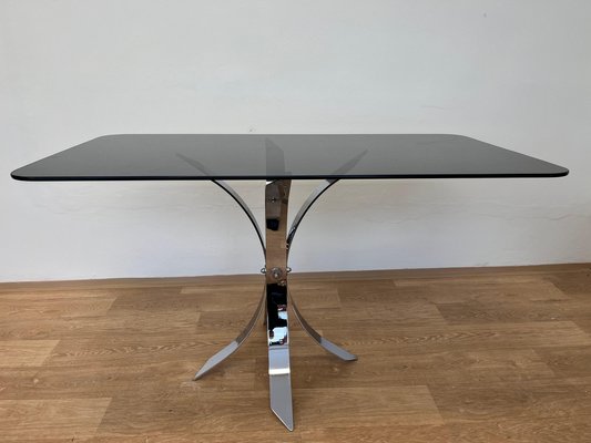 Mid-Century Steel Chrome and Smoked Glass Dining Table, 1975-TZ-1802515