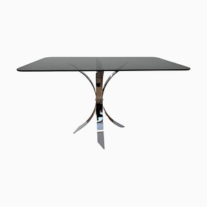 Mid-Century Steel Chrome and Smoked Glass Dining Table, 1975-TZ-1802515