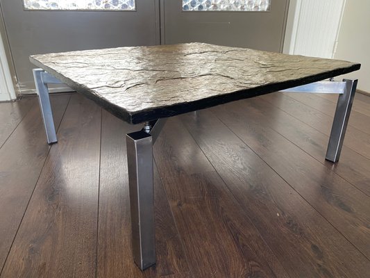 Mid-Century Steel & Slate Coffee Table-DE-743993